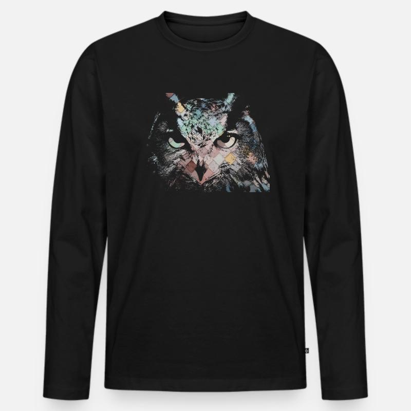 Eule - Männer Premium Bio Langarmshirt - Schwarz