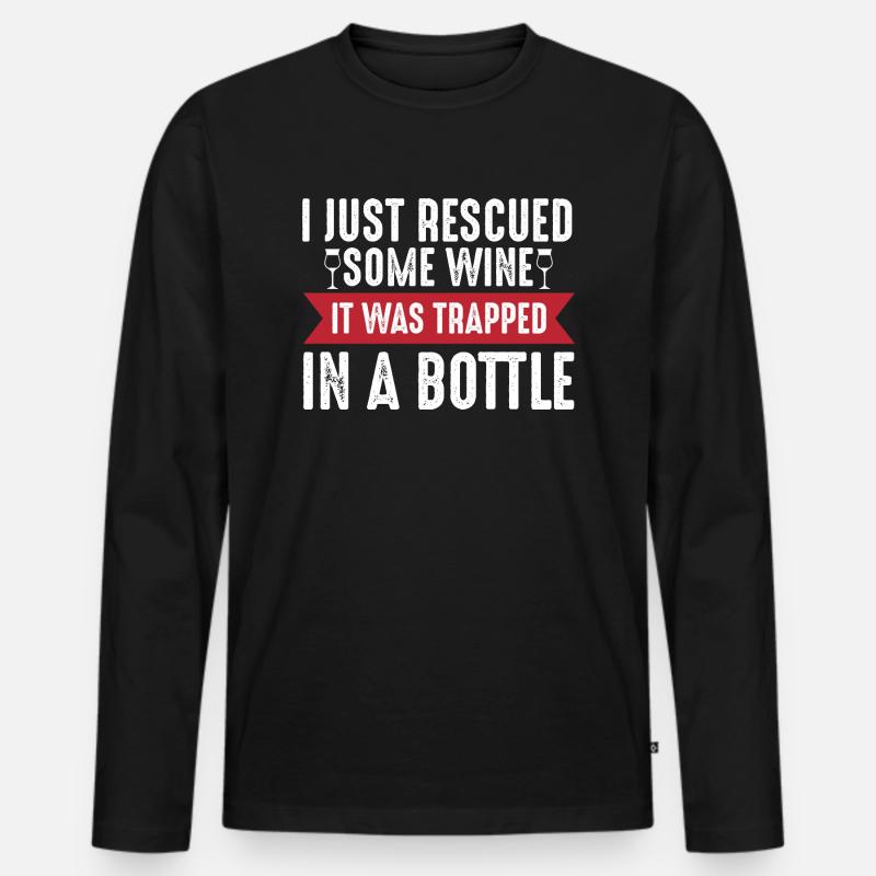 Wein gerettet - Männer Premium Bio Langarmshirt - Schwarz