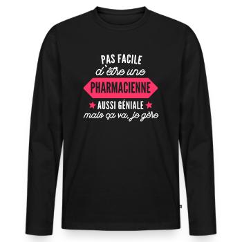 pharmacienne géniale / cadeau humour pharmacienne - T-shirt manches longues Premium bio Homme - noir - Devant - Nico (187cm)