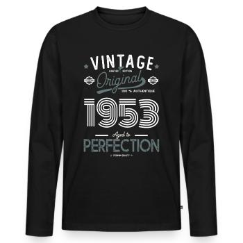 AGE TO PERFECTION 1953 birthday gift 69 years - Men's Premium Organic Long Sleeve Shirt - black - Front - Nico (187cm)