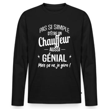 Chauffeur - T-shirt manches longues Premium bio Homme - noir - Devant - Nico (187cm)