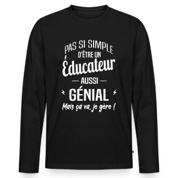 Éducateur - T-shirt manches longues Premium bio Homme - noir - Devant - Nico (187cm)