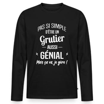 Grutier - T-shirt manches longues Premium bio Homme - noir - Devant - Nico (187cm)