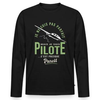 parfait pilote Planeur Cadeau humour avion - T-shirt manches longues Premium bio Homme - noir - Devant - Nico (187cm)