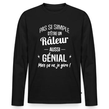 Râleur - T-shirt manches longues Premium bio Homme - noir - Devant - Nico (187cm)
