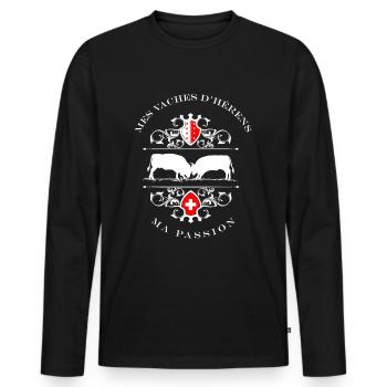Vache d'hérens, eringer, ma passion - T-shirt manches longues Premium bio Homme - noir - Devant - Nico (187cm)