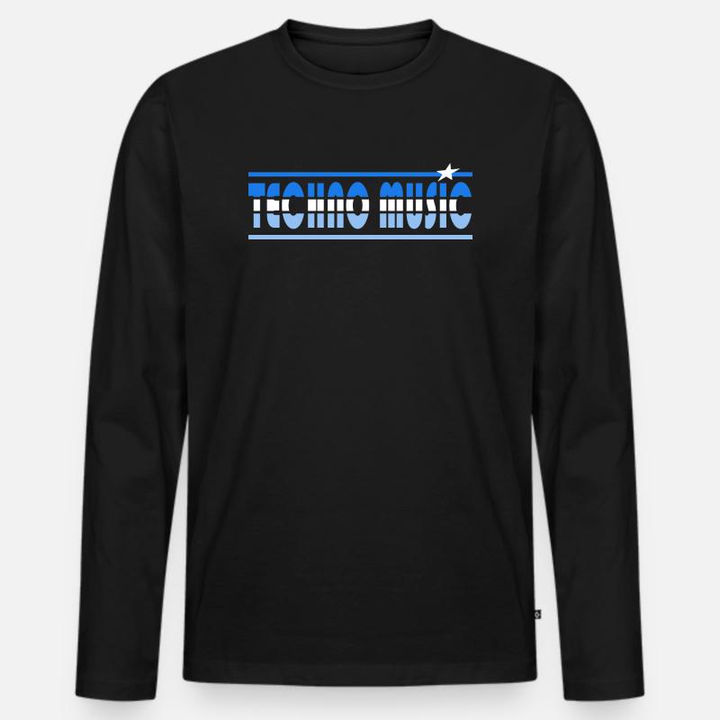 Techno Music Retro - Männer Premium Bio Langarmshirt - Schwarz