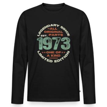 Legendary since 1973 - 50 years - Men's Premium Organic Long Sleeve Shirt - black - Front - Nico (187cm)