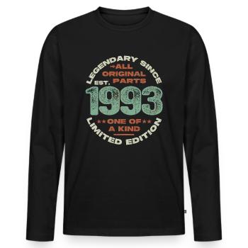 Legendary since 1993 - 30 years - Men's Premium Organic Long Sleeve Shirt - black - Front - Nico (187cm)