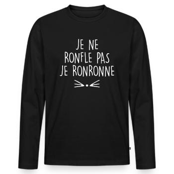 je ne ronfle pas je ronronne - T-shirt manches longues Premium bio Homme - noir - Devant - Nico (187cm)