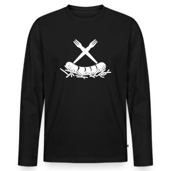 Frites Currywurst Fourchettes à frites Logo - T-shirt manches longues Premium bio Homme - noir - Devant - Nico (187cm)