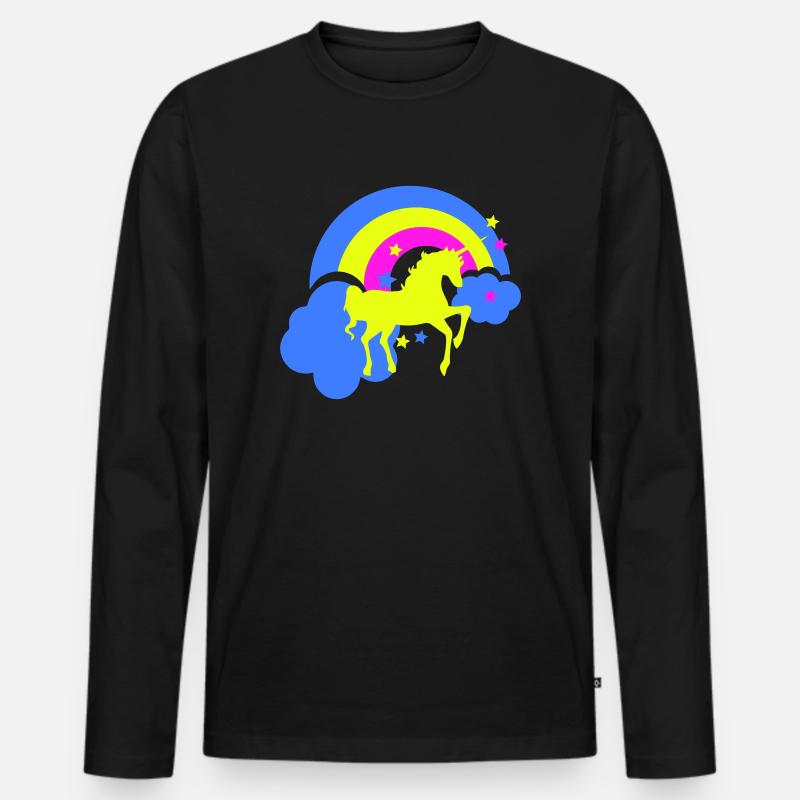 einhorn regenbogen - Männer Premium Bio Langarmshirt - Schwarz