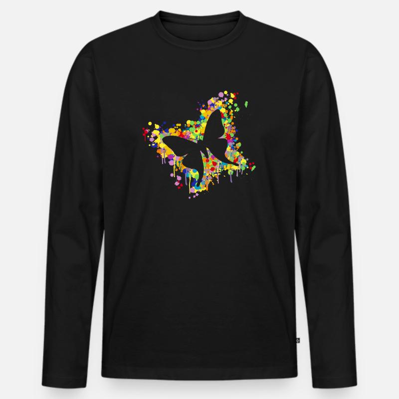 Schmetterling Splash - Männer Premium Bio Langarmshirt - Schwarz