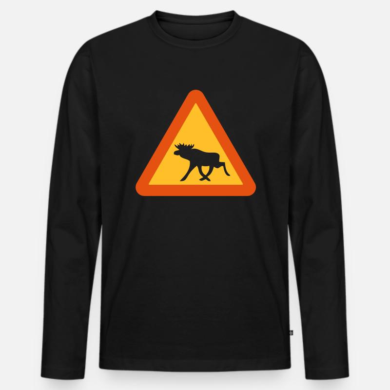 Vorsicht Elche! - Männer Premium Bio Langarmshirt - Schwarz