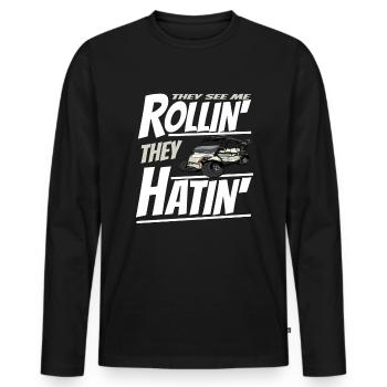 Golfwagen So Rolle Ich Einen Lustigen Golfer - Männer Premium Bio Langarmshirt - Schwarz - Vorne - Nico (187cm)