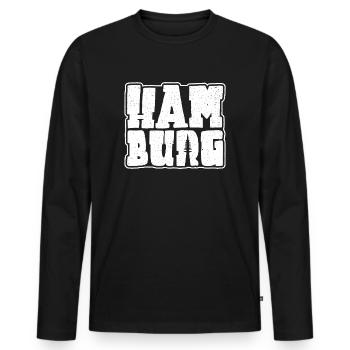Hambourg Souvenir Design Ville hanséatique de Hambourg - T-shirt manches longues Premium bio Homme - noir - Devant - Nico (187cm)