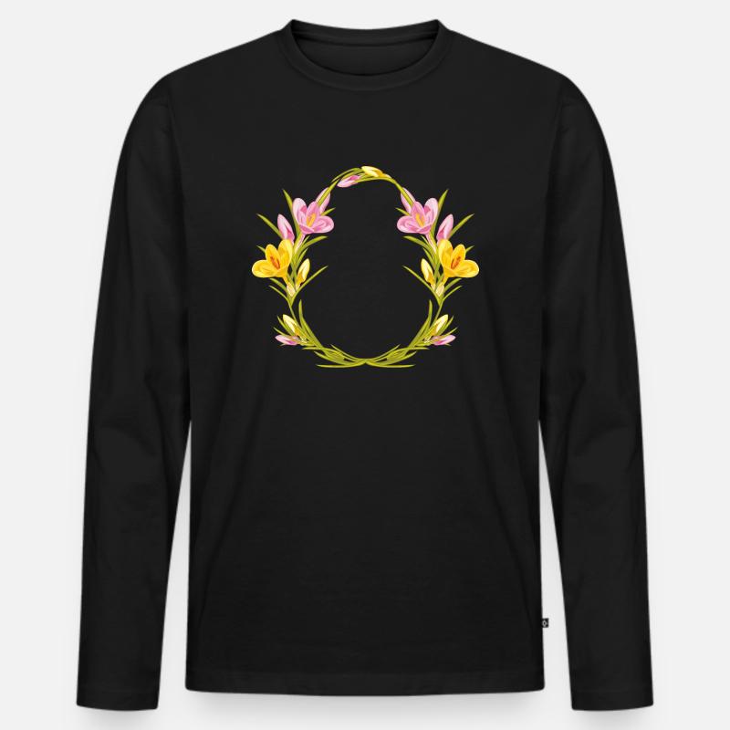 Osterkranz mit Krokussen - Männer Premium Bio Langarmshirt - Schwarz
