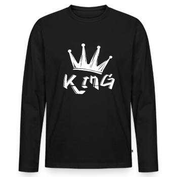 Crown with King lettering - Men's Premium Organic Long Sleeve Shirt - black - Front - Nico (187cm)