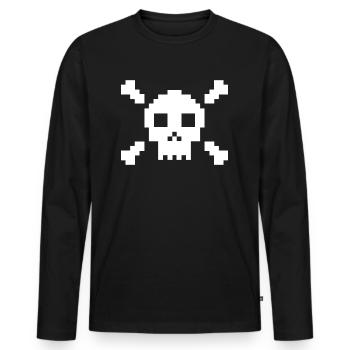 Crâne de pixel | Crâne, Rock, Musique - T-shirt manches longues Premium bio Homme - noir - Devant - Nico (187cm)