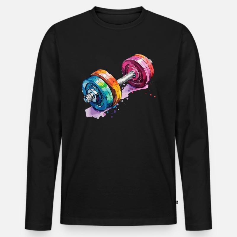 Hanteln in Regenbogenfarben - Männer Premium Bio Langarmshirt - Schwarz