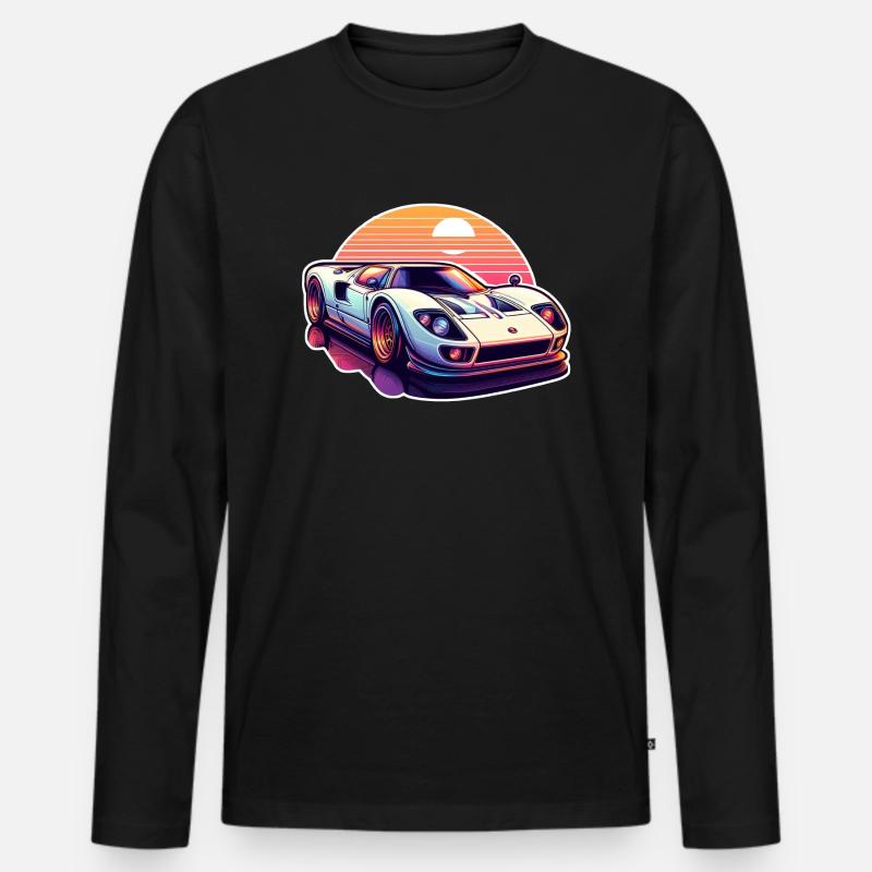 Oldtimer Sonnenuntergang - Männer Premium Bio Langarmshirt - Schwarz