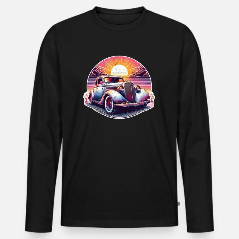 Oldtimer Sonnenuntergang - Männer Premium Bio Langarmshirt - Schwarz