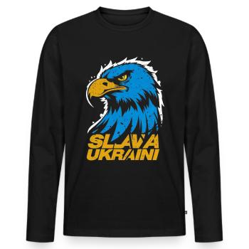 Aigle patriotique d’Ukraine : Slava Ukraini - T-shirt manches longues Premium bio Homme - noir - Devant - Nico (187cm)