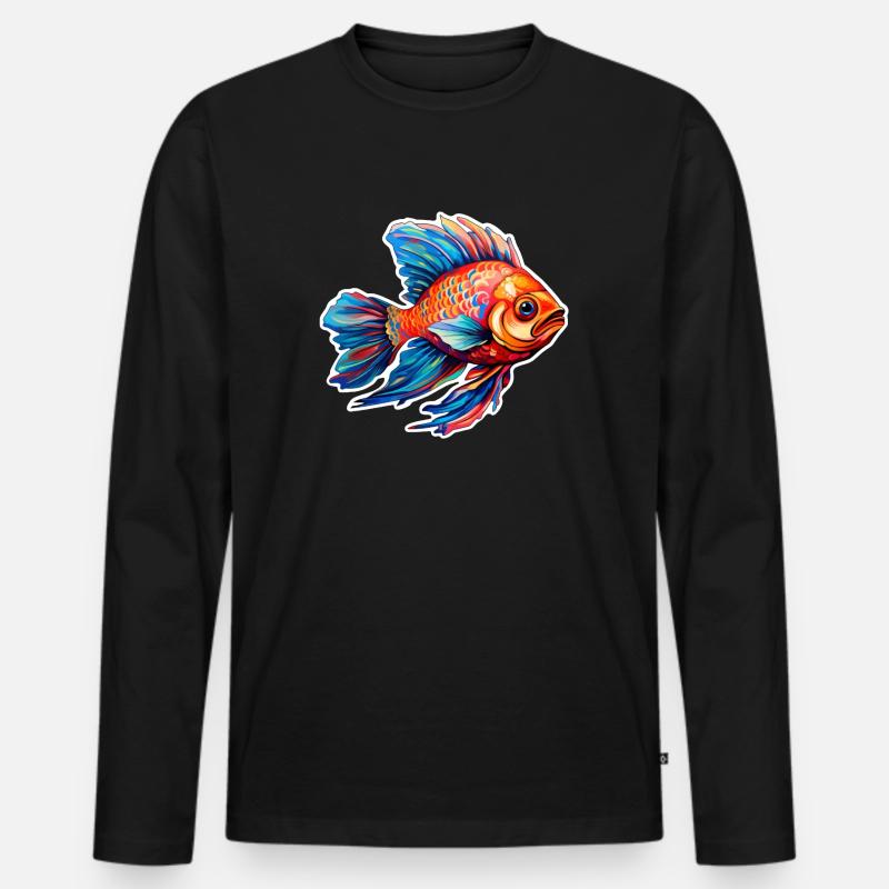 Fisch bunt und tropisch - Männer Premium Bio Langarmshirt - Schwarz