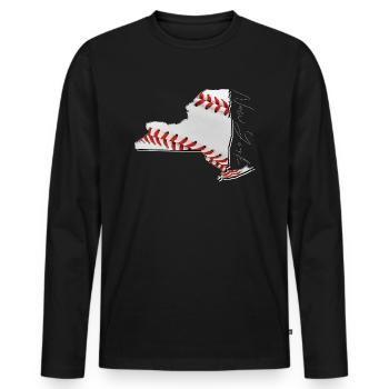 New York (États-Unis) | Vrai baseball | Carte Scpt - T-shirt manches longues Premium bio Homme - noir - Devant - Nico (187cm)