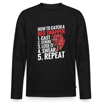 Pêche Comment attraper un vivaneau rouge 1er lancer, 2ème lancer, 2ème lancer, 2ème lancer, 2ème lancer, 2ème lancer, 2ème lancer, 2ème lancer, 2ème lancer, 2ème lancer, 2ème lancer - T-shirt manches longues Premium bio Homme - noir - Devant - Nico (187cm)