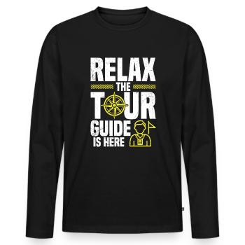 Entspannen Sie Sich, Der Reiseleiter Ist Da - Männer Premium Bio Langarmshirt - Schwarz - Vorne - Nico (187cm)