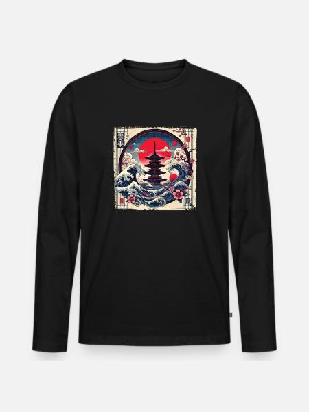 Traditionelle Japanische Pagode, - Männer Premium Bio Langarmshirt - Schwarz