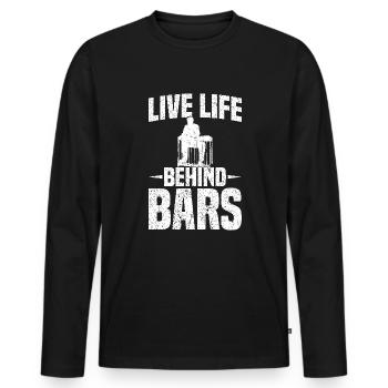 Pedal Steel Guitar Lebe Das Leben Hinter Gittern - Männer Premium Bio Langarmshirt - Schwarz - Vorne - Nico (187cm)