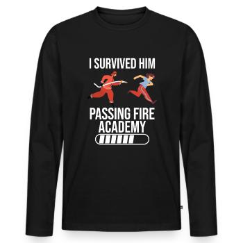 Je lui ai survécu comme il l’a fait à l’Académie des pompiers - T-shirt manches longues Premium bio Homme - noir - Devant - Nico (187cm)