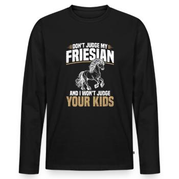 Ne juge pas mon frison et je le ferai - T-shirt manches longues Premium bio Homme - noir - Devant - Nico (187cm)