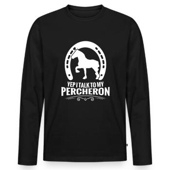 , je parle à mon percheron - T-shirt manches longues Premium bio Homme - noir - Devant - Nico (187cm)