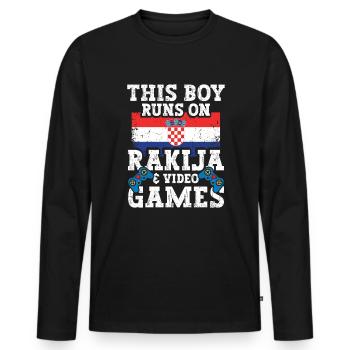 This Boy Runs on Rakija - Men's Premium Organic Long Sleeve Shirt - black - Front - Nico (187cm)
