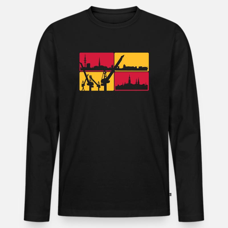 Hamburg Skyline - Männer Premium Bio Langarmshirt - Schwarz