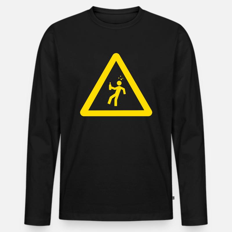 Vorsicht Trinker - Männer Premium Bio Langarmshirt - Schwarz