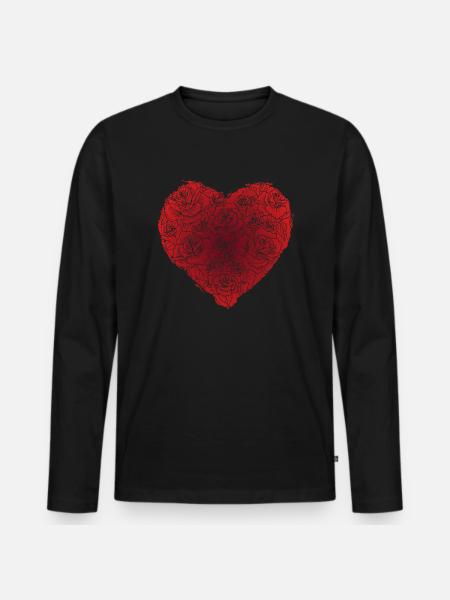 Floral heart - red - T-shirt manches longues Premium bio Homme - noir
