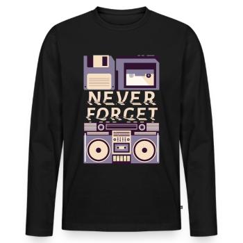 Never Forget VHS Cassette Discquette 80 Retro - T-shirt manches longues Premium bio Homme - noir - Devant - Nico (187cm)
