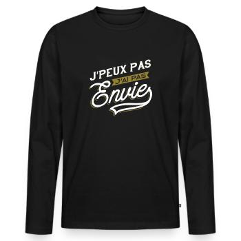 J'ai pas envie humour - T-shirt manches longues Premium bio Homme - noir - Devant - Nico (187cm)