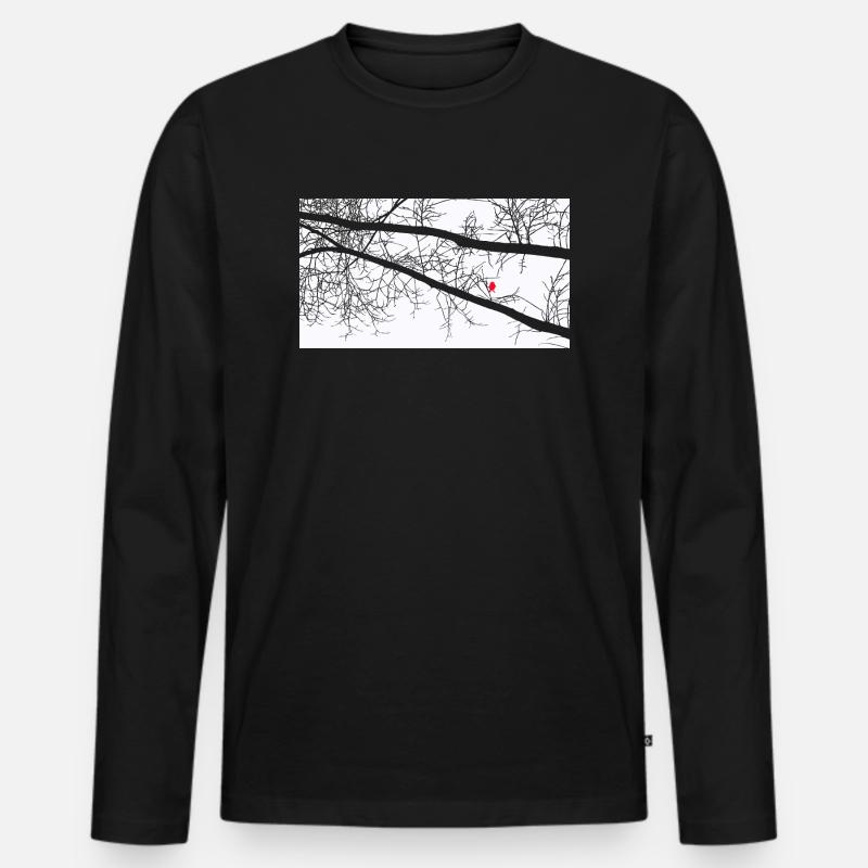 Roter Spatz im Baum - Männer Premium Bio Langarmshirt - Schwarz