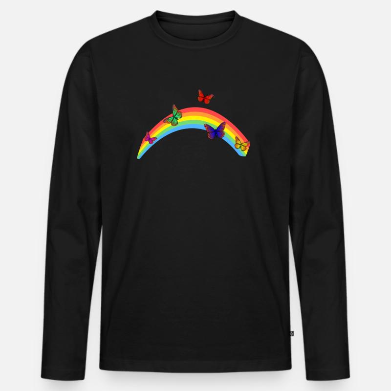 Schmetterling Regenbogen - Männer Premium Bio Langarmshirt - Schwarz