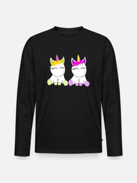 Einhörner Freunde - Männer Premium Bio Langarmshirt - Schwarz