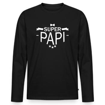 super papi - super papy - T-shirt manches longues Premium bio Homme - noir - Devant - Nico (187cm)