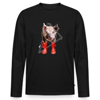 Low Poly Art: Pig Fun Shirt & Rubber Boots - Men's Premium Organic Long Sleeve Shirt - black - Front - Nico (187cm)