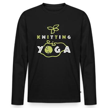 Le tricot, c’est le yoga, le beau tricot et le dicton du yoga - T-shirt manches longues Premium bio Homme - noir - Devant - Nico (187cm)