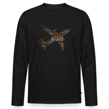 Flugzeug Phonetisches Alphabet, Flugzeugpilot fliegen - Männer Premium Bio Langarmshirt - Schwarz - Vorne - Nico (187cm)