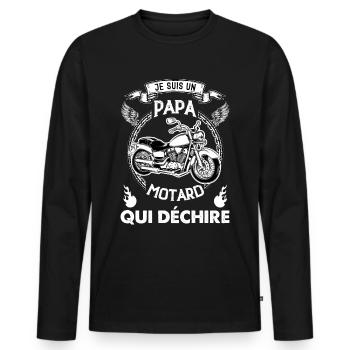 Moto Motard Papa motard qui déchire - T-shirt manches longues Premium bio Homme - noir - Devant - Nico (187cm)